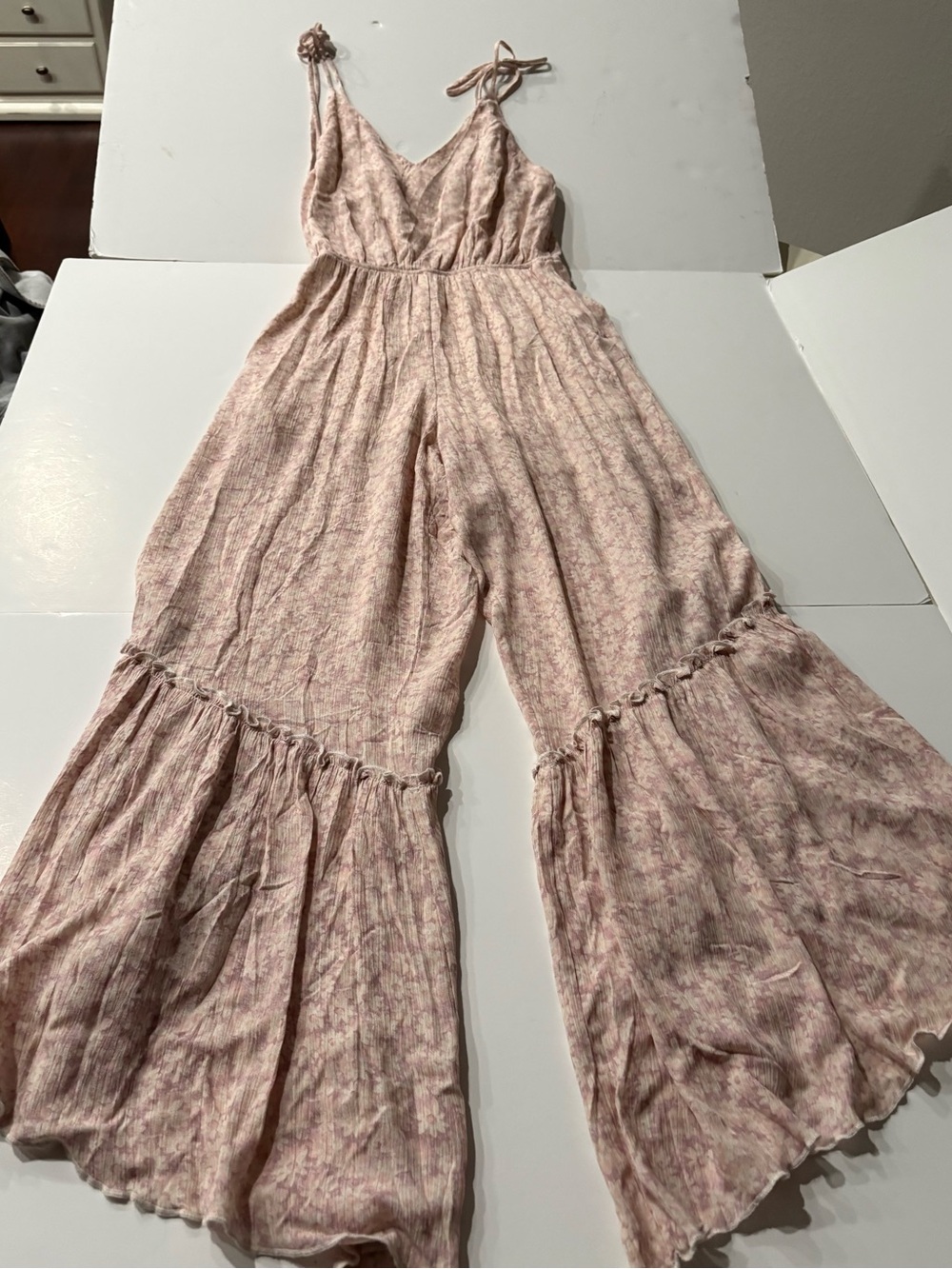 Peach Love Pink, lavender & white Floral Wide-Leg Jumpsuit, size medium